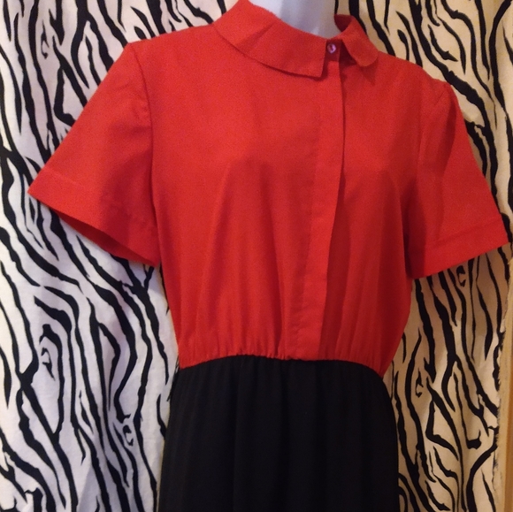 High neck collar, color block vintage dress by KH2 - Picture 7 of 11